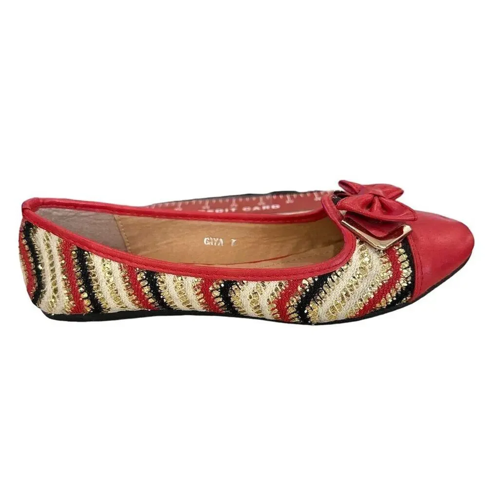 Machi Women's Red Plaid Ballet Flats Size 7 with‎ Bow Accent